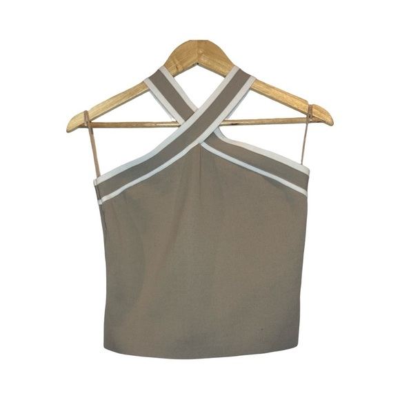Sincerly Jules Tops - Sincerely Jules Tan and white Ribbed Cross neck Crop top Size M